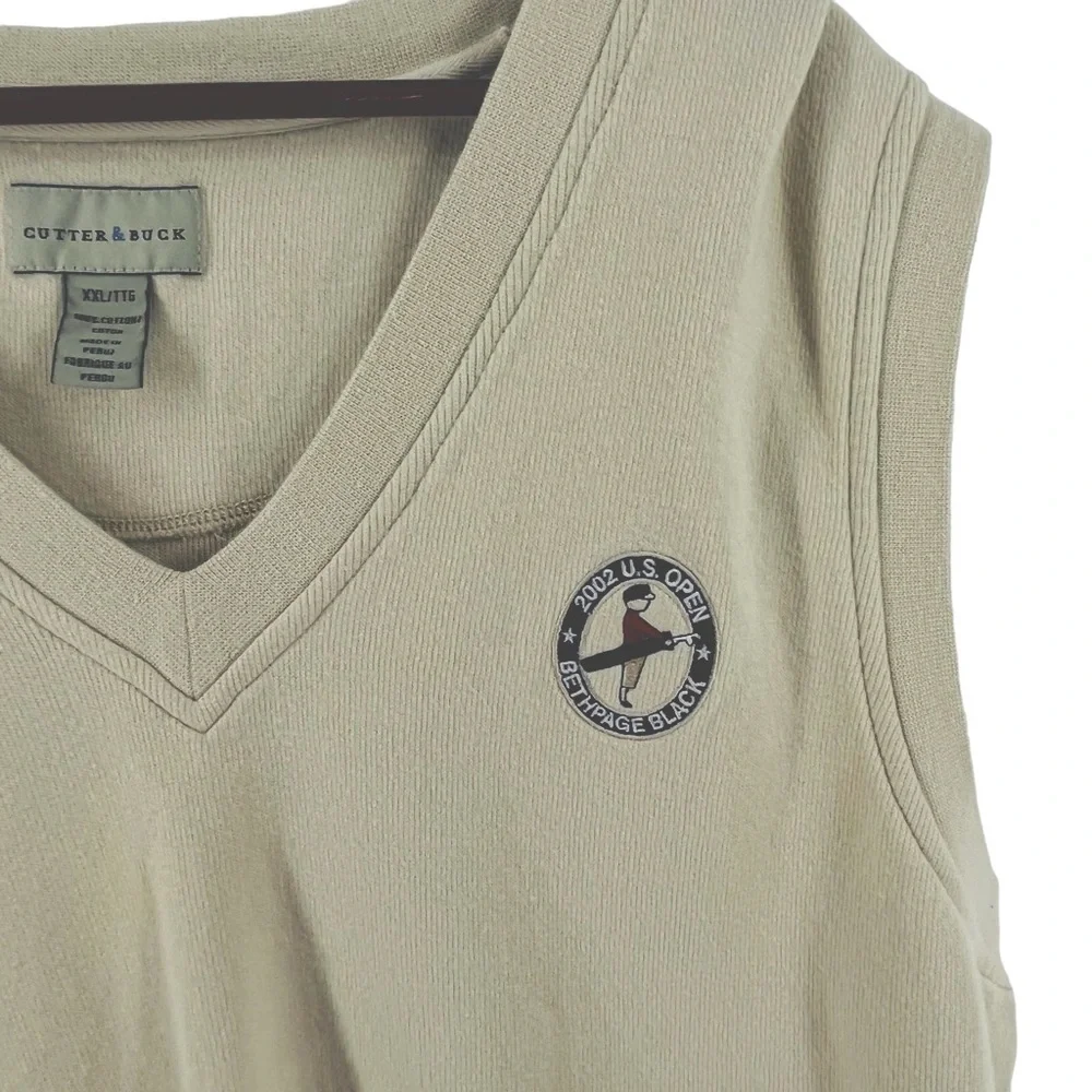 Vintage 2002 US Open Cutter & Buck Mens Tan Sweater Vest XXL 10460